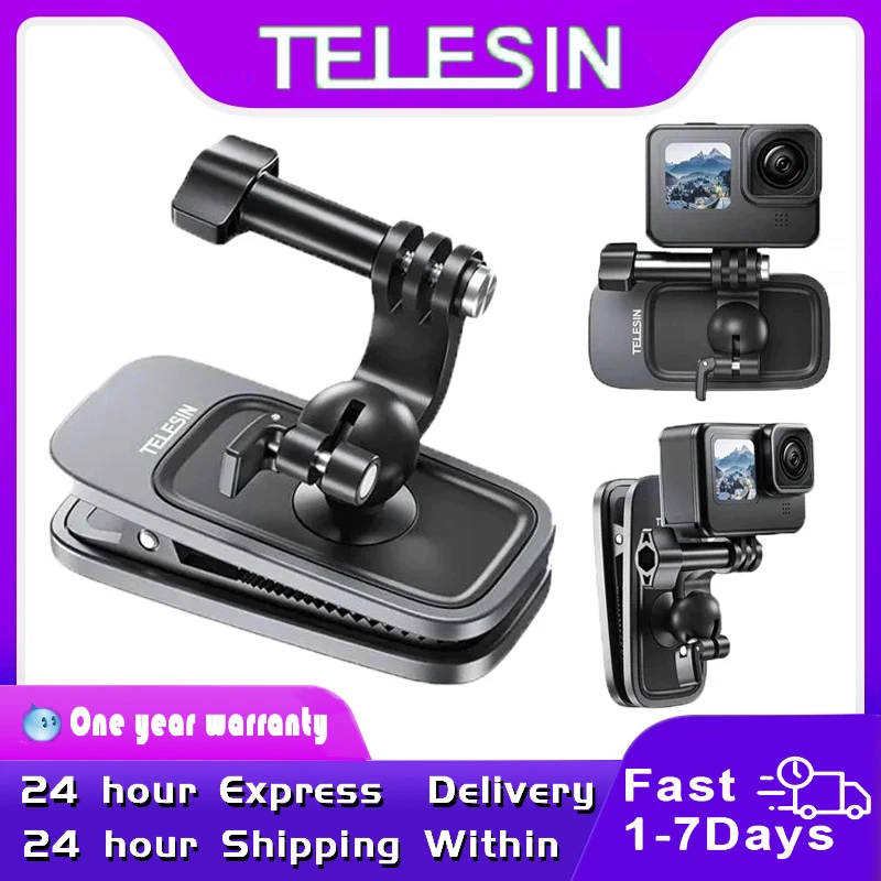 

TELESIN 360° Rotation Magnetic Backpack Clip Clamp Mount for Gopro Hero 12 11 10 9 8 7 6 Insta360 X3 GO2 GO3 DJI OSMO Action 3 4