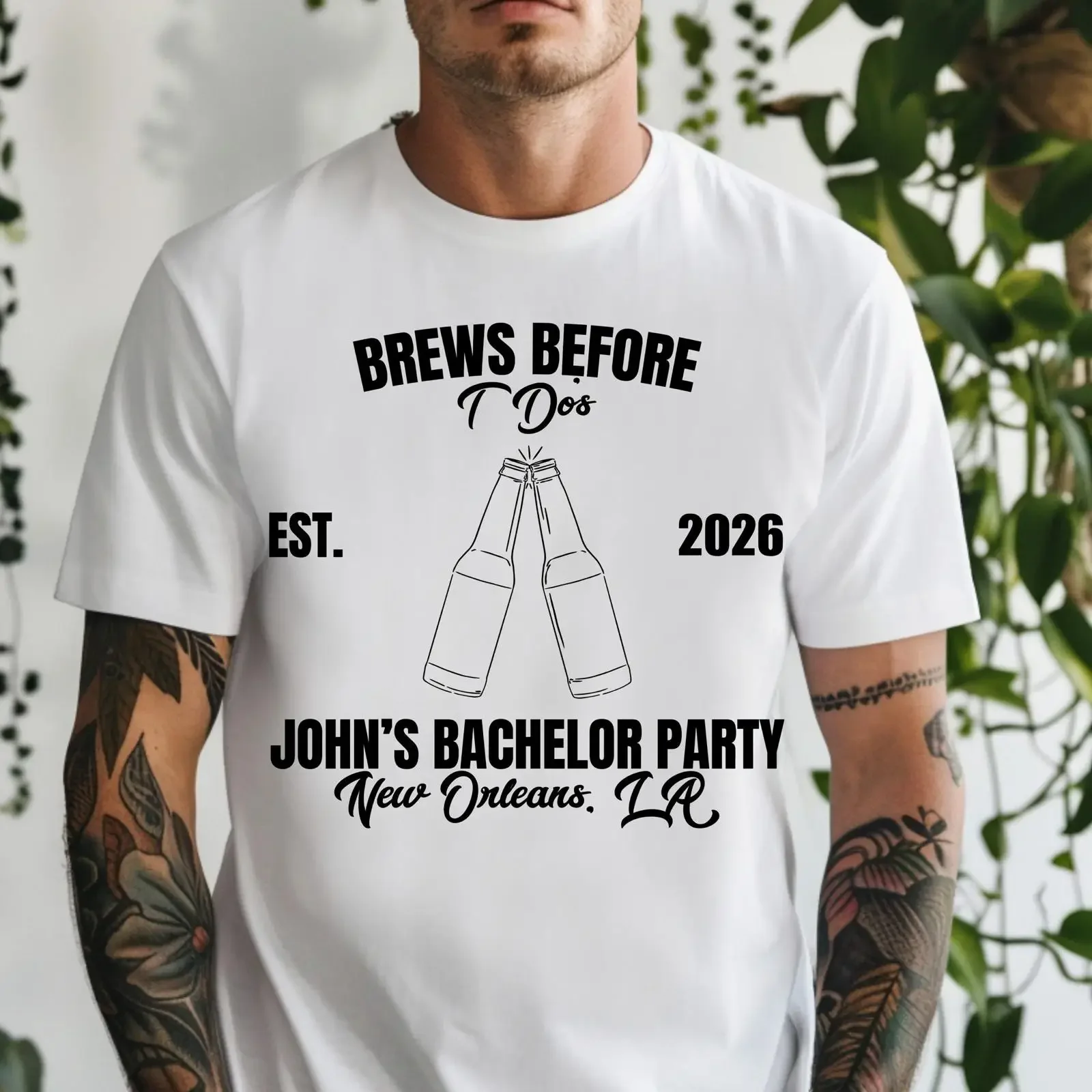 Brews Before I Dos Bachelor Party T Shirt Custom Est 2026 Beer Groomsmen New Orleans LA vintage Washed graphic streetwear Soft