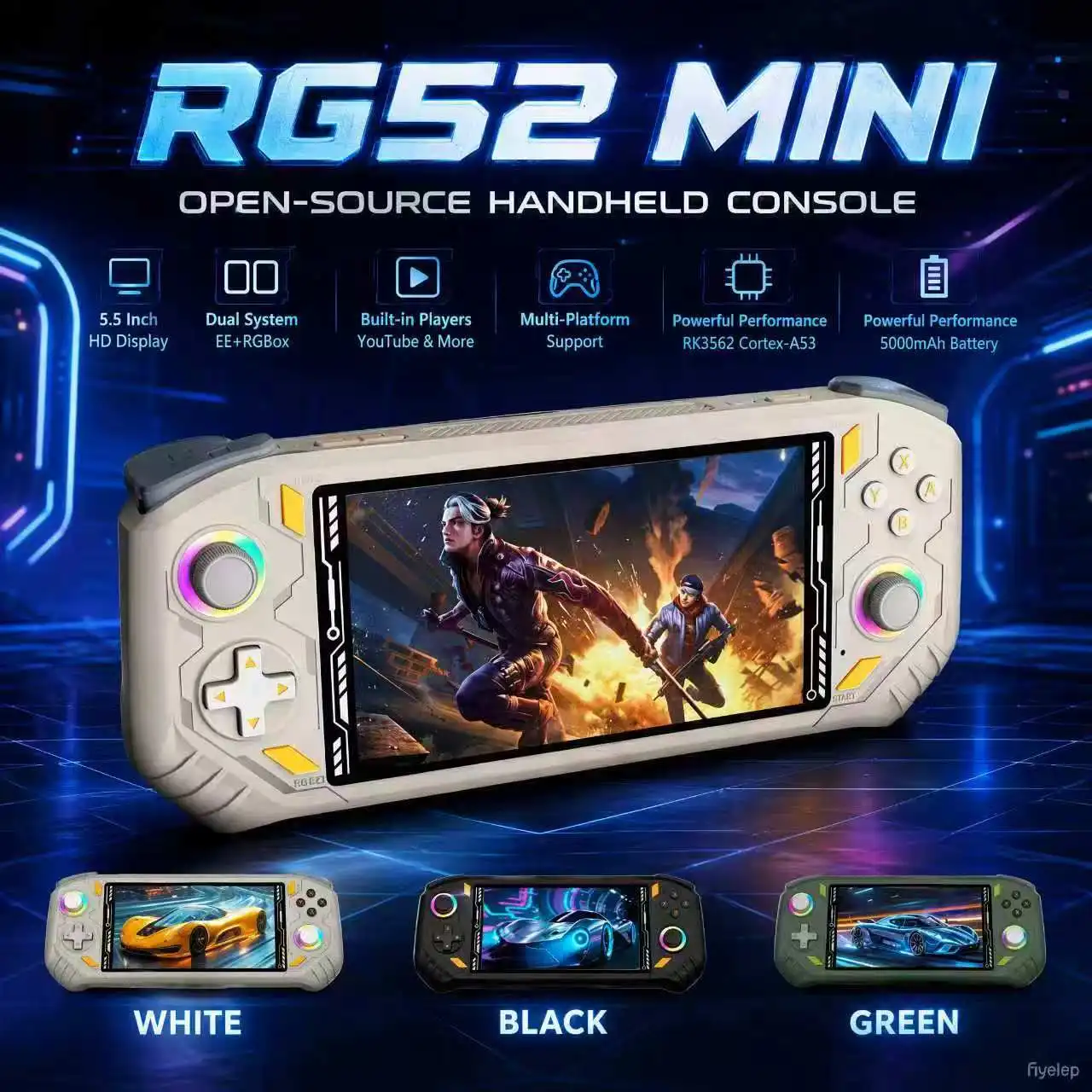 AISLPC RG52mini RK3562 Open Source 5.5 Inch HD Handheld Game Console