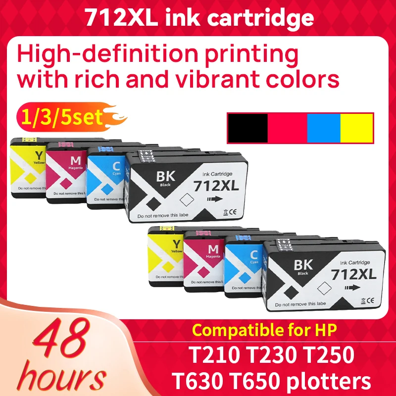 1/3/5 set  Ink Cartridge Compatible for HP 712 XL 712XL for HP712 For HP DesignJet T650 T630 T250 T230 T210 Printer