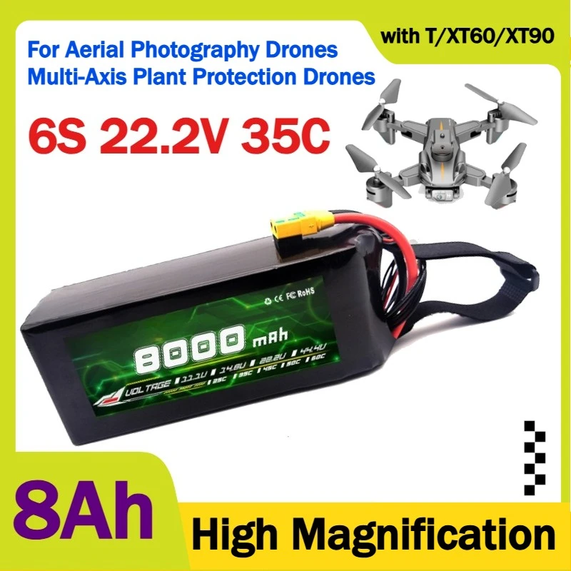 8Ah 6S 22.2 35C High Magnification Lipo Battery for Aerial Photography Drones Multi-Axis Plant Protection Drones Lithium Battery
