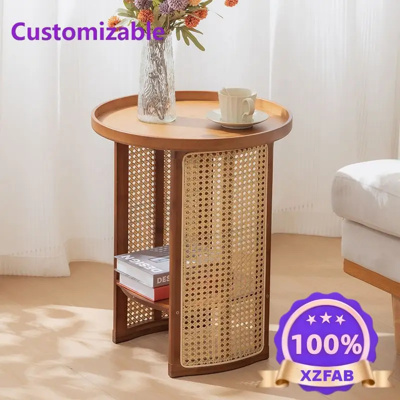 Factory Direct 2026 Rattan coffee table living room household sofa side simple bedroom side small apartment tea round storage