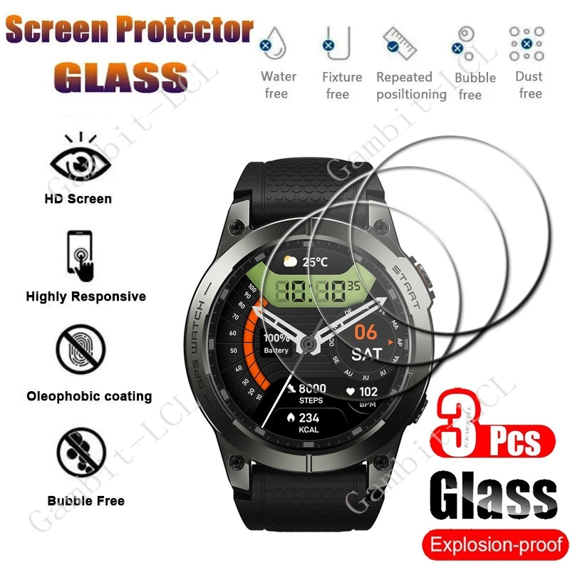 3PCS 9H Tempered Glass Screen Protector For Zeblaze Stratos 3 Pro  GPS Smart Watch 1.43 Stratos3Pro Sport SmartWatch Cover Film