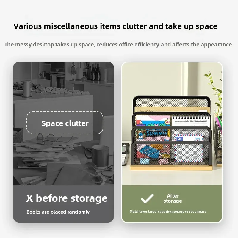 رف حروف مبطن من خشب الخيزران عالي الجودة، منظم مستندات معدني لسطح المكتب، رف تخزين للكتب/المجلد، رف فرز الورق، نهاية الكتب #2