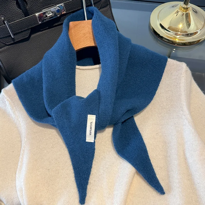 Gestrickter Schal für Damen, 100 % Wolle, warme Winterschals, helles einfarbiges Design, verdickter Schal, weicher Dreieck-Pashmina-Ausschnitt, 2025, NEU
