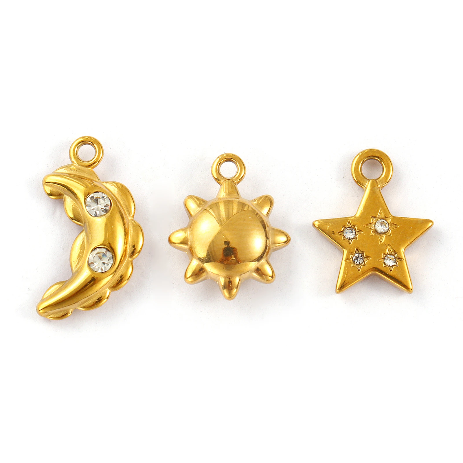 2pcs Stainless Steel Galaxy Charms Gold Color Star Moon Sun Rhinestone Pendants DIY Women Necklace Earrings Jewelry Findings