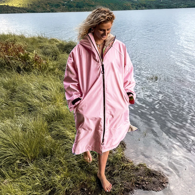 Waterproof Surf Changing Robe Outdoor Coat Fleece Lined Jacket Keeping Warm Dry Oversized Poncho Coat for Swimming Surfing Beach