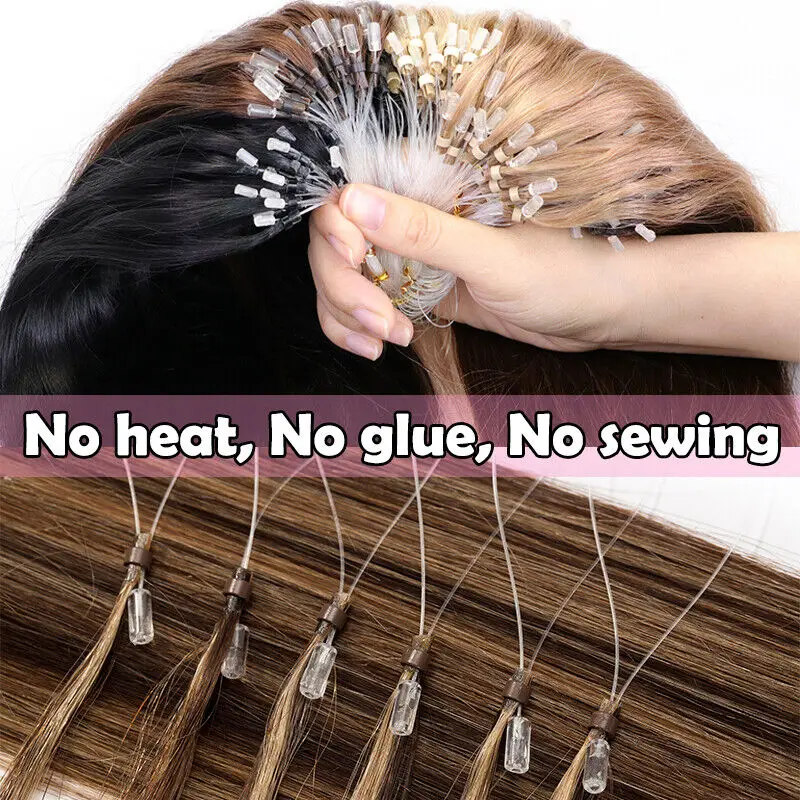 

Loop Micro Ring Hair Extensions Human Hair Fusion Hair Machine-Remy Natural Straight Keration Fishing Line Extension 12-24inch