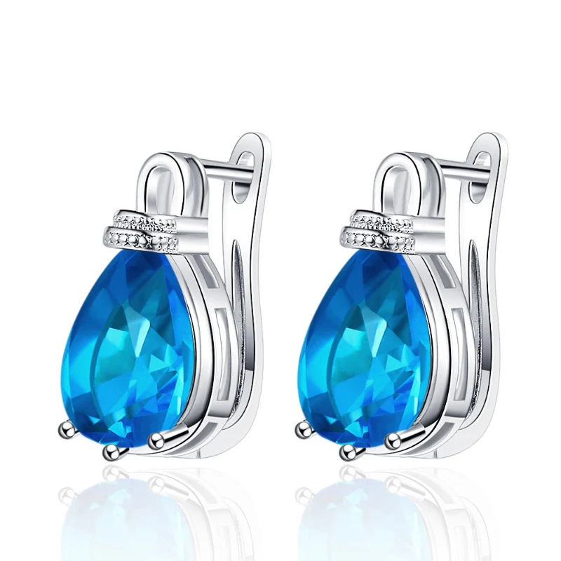 Shiny Multiple Colors Crystal Water Droplet Earrings Light Luxury Temperament 925 Silver Ear Buckle Fashion Jewelry for Women image 6