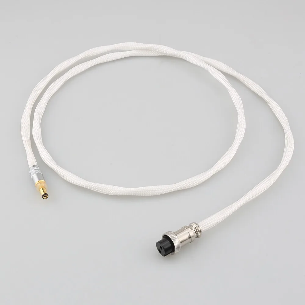 5N 99.999% Pure Silver PTFE DC Power Cable Gold Plated GX16 2Pin Aviation Plug to DC 5.5*2.1/2.5mm Power for Linear Power Source