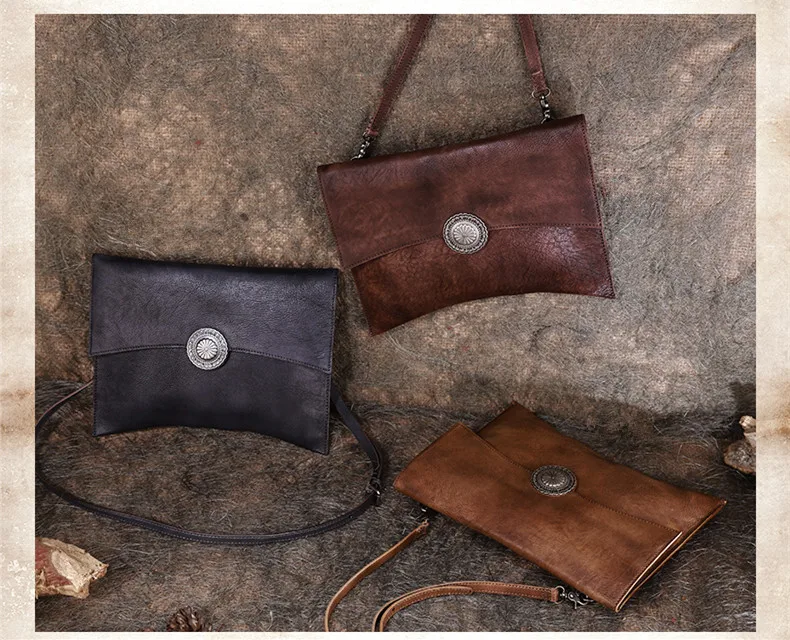 Vintage Leather clutch bag women shoulder messenger bag ladies female cowhide envelope bag large capacity cross-body clutch bags
