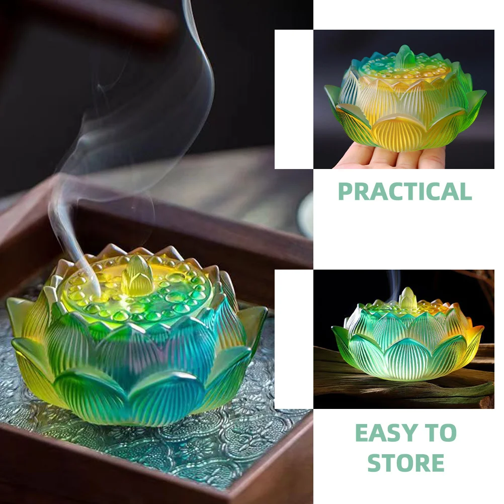 

Lotus Incense Burner Glass Vintage Desktop Censer Decorative Holder for Incense Cones Aromatherapy Home Ornament