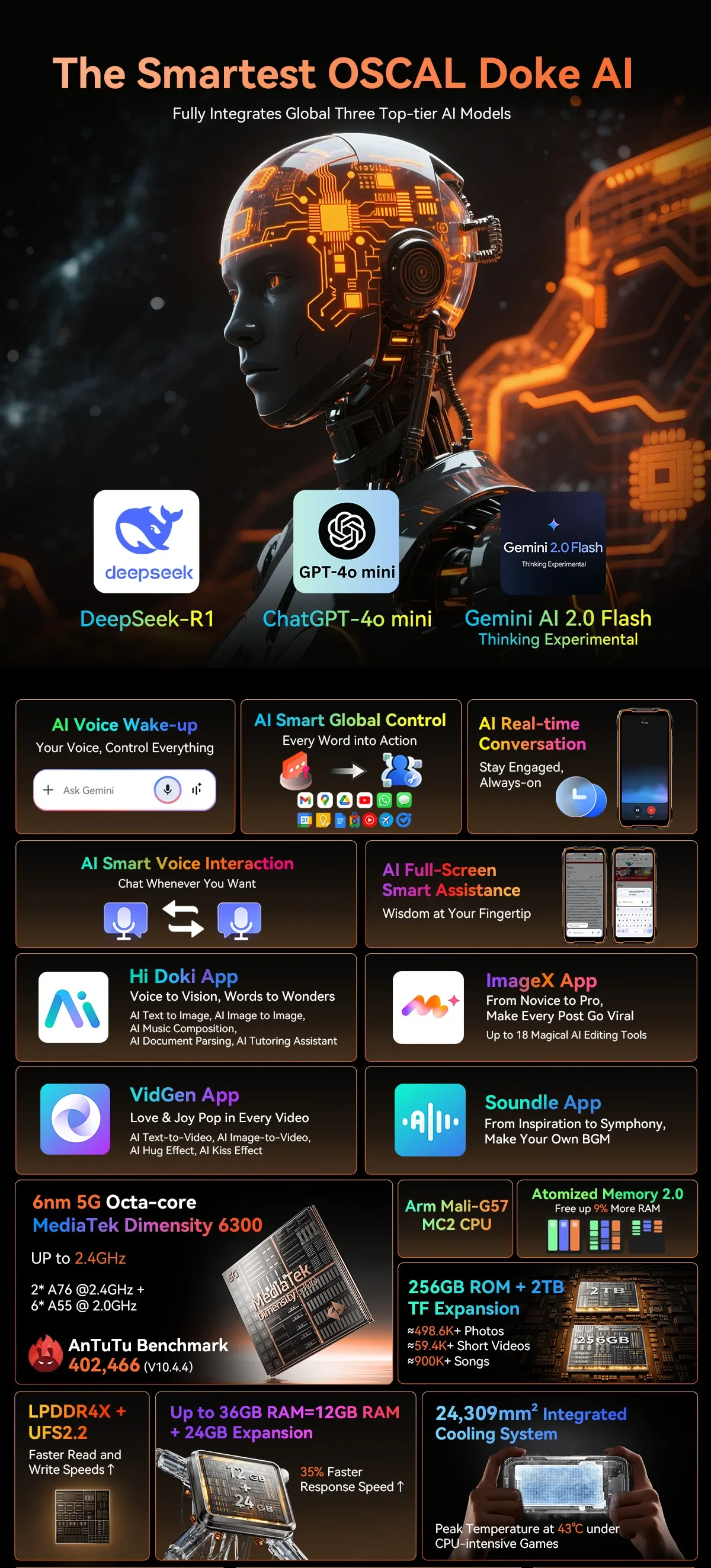 Blackview Oscal Pilot 3 5G AI Rugged Smartphone 36GB(12+24)+256GB 6.78" 120Hz Android 15 7500mAh 20MP Night Vision 33W NFC