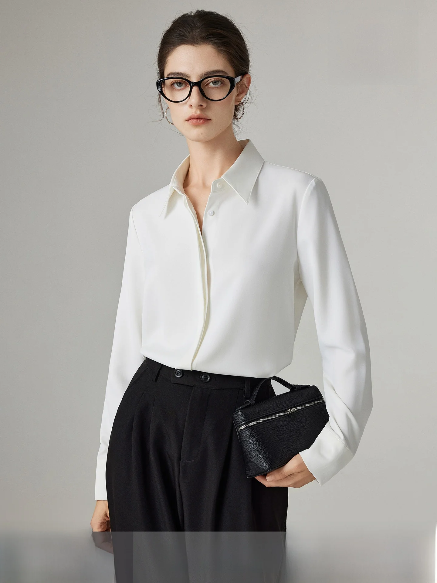 

Yake Home Satin Fabric Upgrade 30 White Shirt Women's Spring Autumn Draping Commute OL Professional Top V-neck Long Sleeve