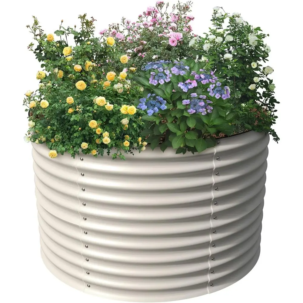 

32 Tall Round Metal Raised Garden Bed, Outdoor Backyard Planter Box, Ivory