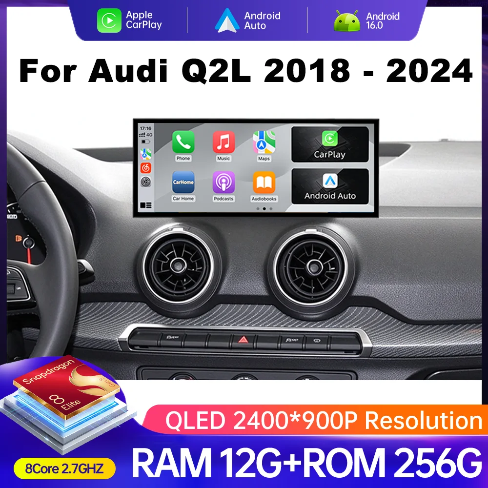 12.3 Inch Navi for Audi Q2L 2018-2024 Car Radio Android 16 Multimedia Video Player HD Touch Screen Wireless Carplay QLED Screen