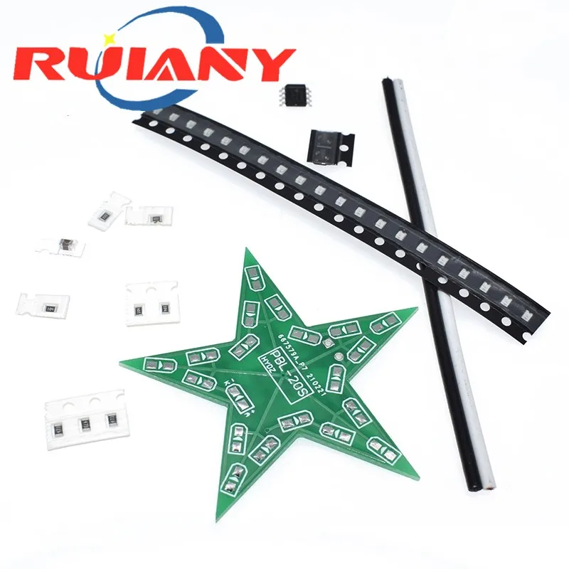 Students Training DIY Kit Five-Pointed Star Breathing Light Gradient LED Light for Christmas Soldering Training Red Green Blue