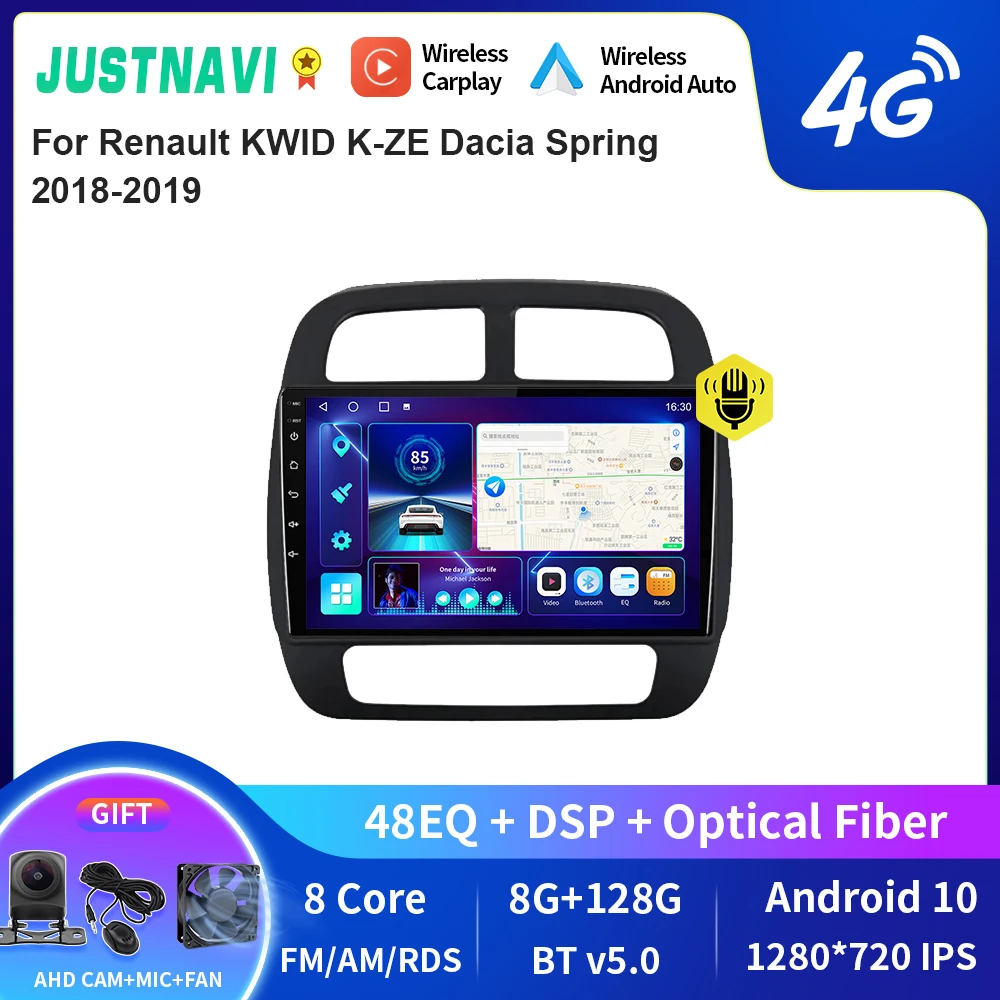 

JUSTNAVI QT10 Android 10.0 Car Radio For Renault KWID K-ZE Dacia Spring 2018 2019 Navigation GPS