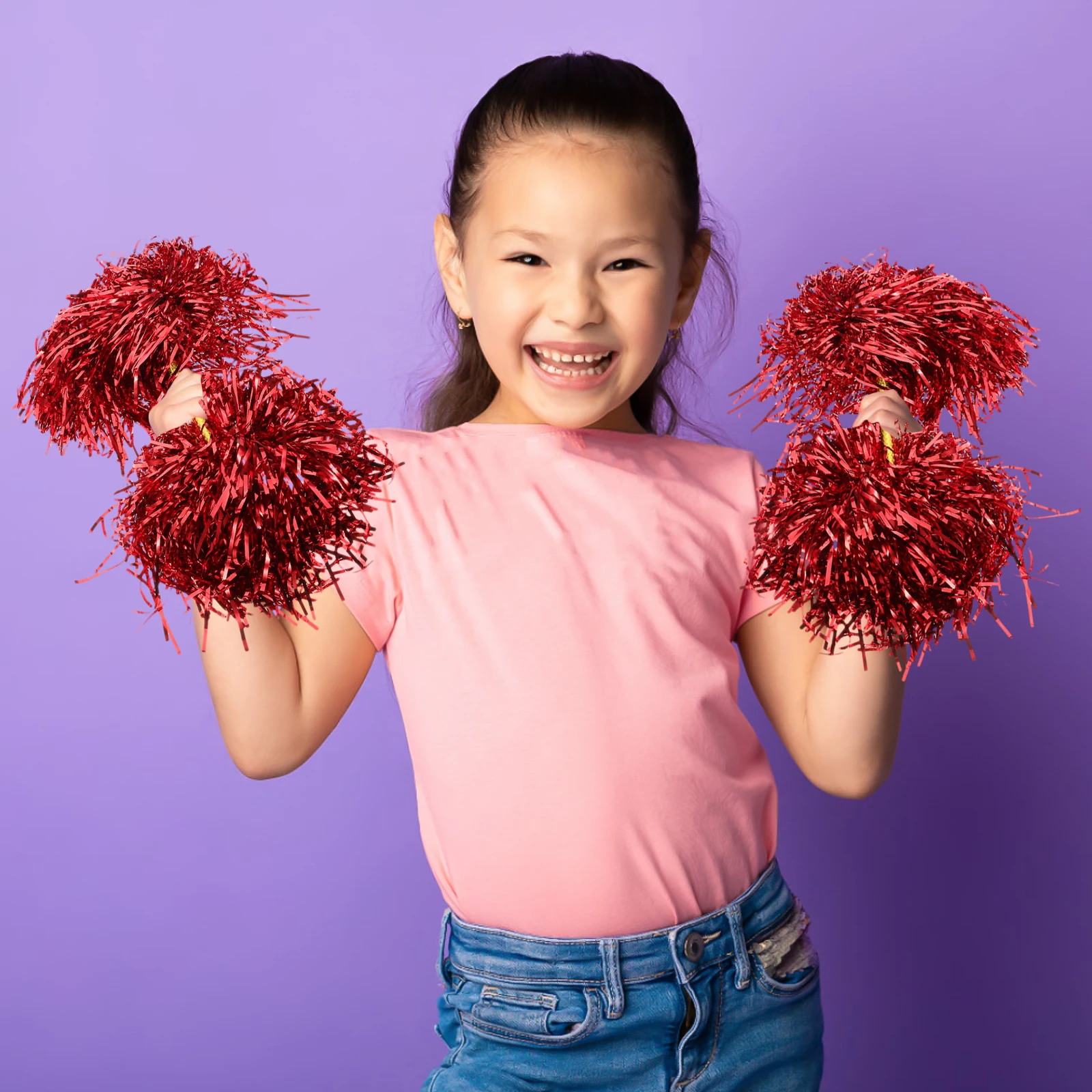 

2Pcs Dual-Headed Pom Poms Cheerleading Supplies for 's Dance Sports Events Portable Lightweight Long-Lasting Cheerleader