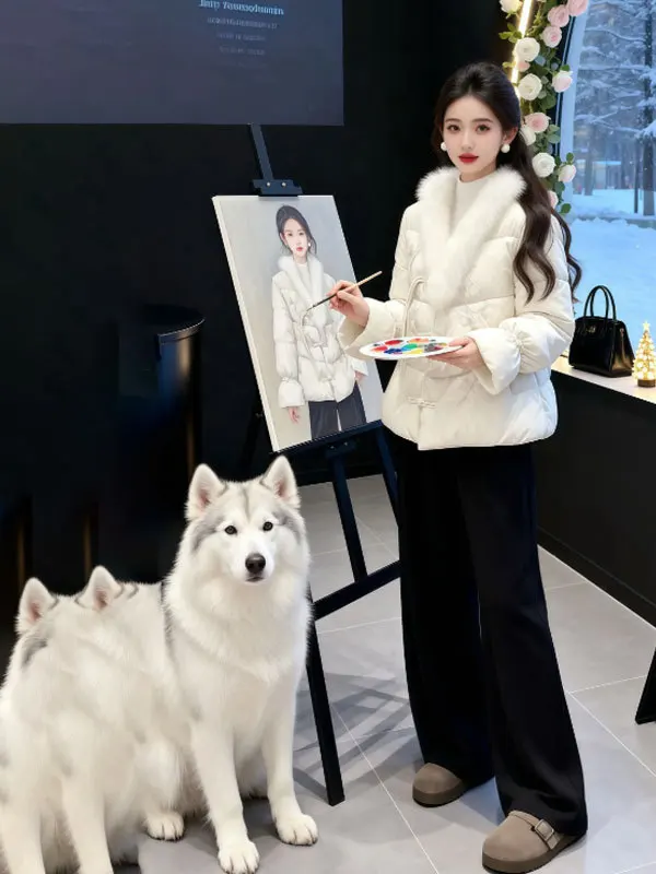 

Ladies' Sli Lazy Sle Cotton Jaet Unique Beautiful Winter Outerwear Comfortable Cotton Clothes Straight Cut Retro Splice