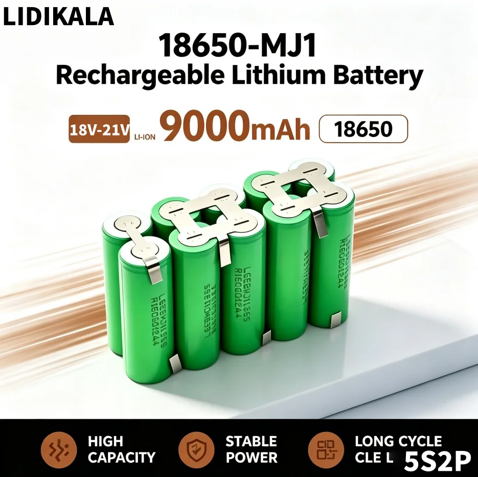 Batteria LIDIKALA ad alta capacità 9000mAh 18650 5S2P 18V 21V MJ1, batteria di ricambio per avvitatore elettrico e utensili elettrici a batteria, lunga durata