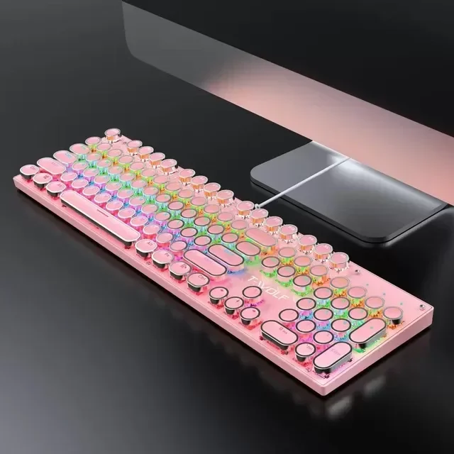 Typewriter Retro Punk VONN T75 Gaming Mechanical Keyboard USB Wired Colorful Light Round Cap 104 Keys Keyboard