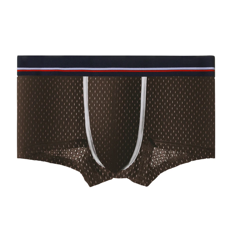 Men's Ice Silk Mesh Boxer Briefs, Summer Thin Breathable U-Convex Flat-Angle Shorts, Sexy Student Underwear