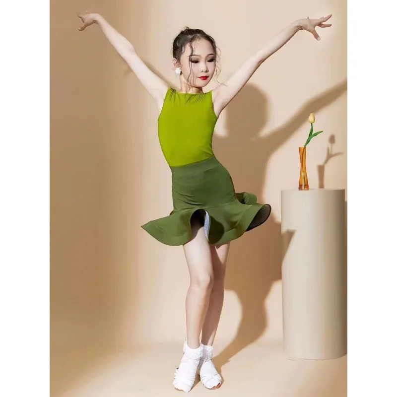 تنورة الرقص اللاتينية للفتيات الصيفية الراقية لممارسة الأطفال وتدريبات الأداء #3