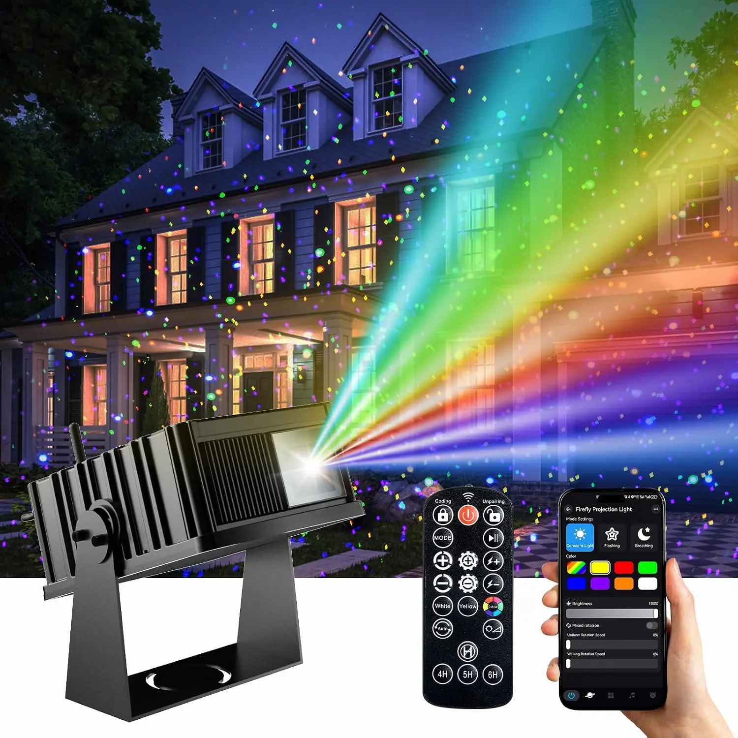 Outdoor Laser Lights Projector Moving Firefly Effects 7 Color RGB Christmas Lights App Remote Control IP65 Waterproof Landscape