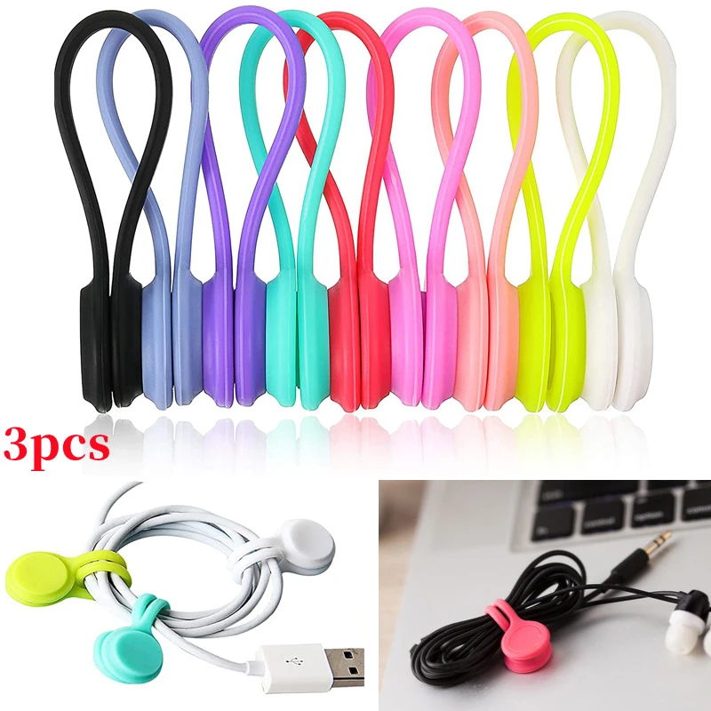 3pcs Magnetic Silicone Winder Headphone Data Cable Holder Bookmark Keychain Multifunctional Office Manager Desk Accessories