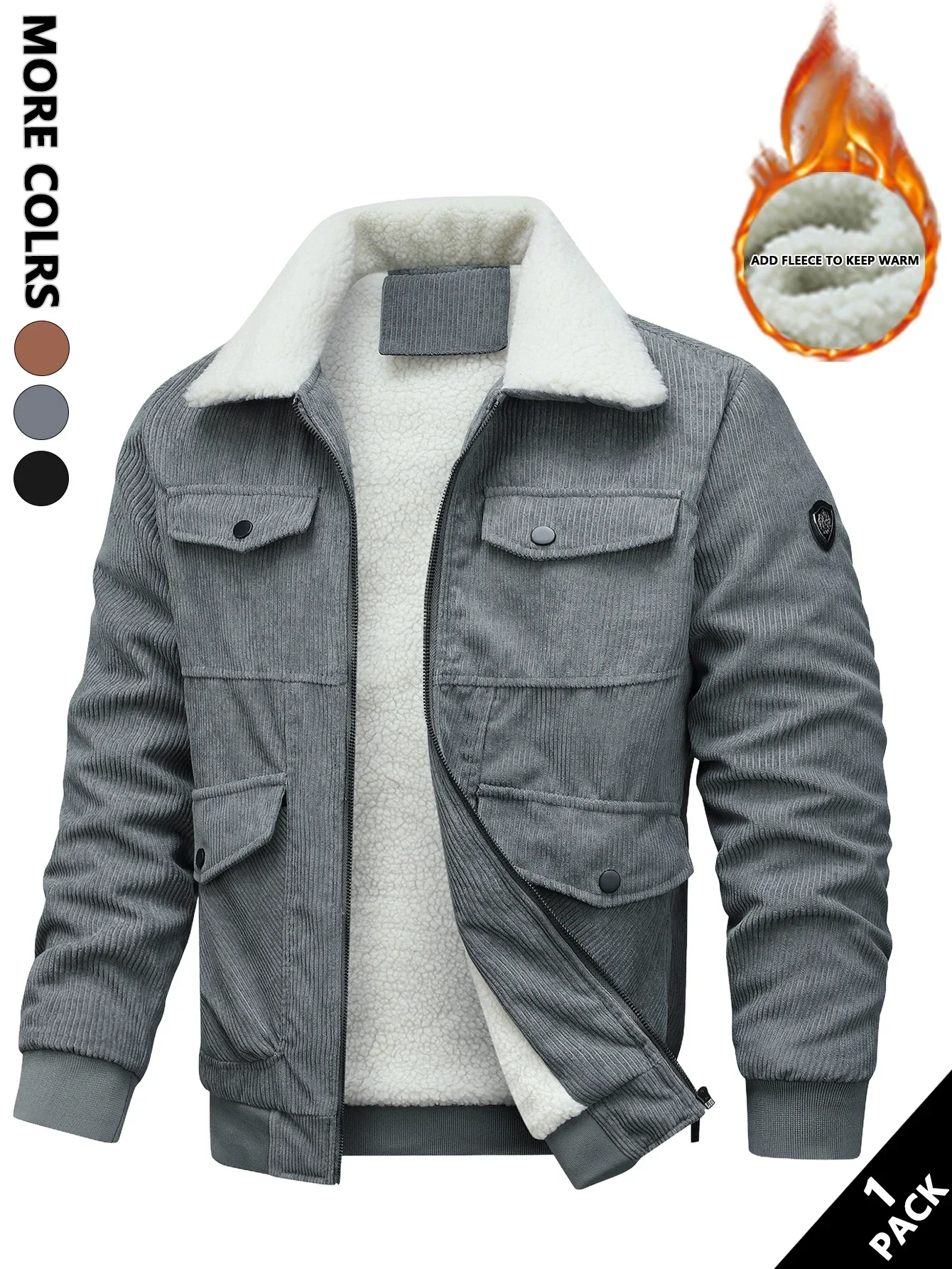 Men's Corduroy Jacket, Durable and Wear-Resistant, Versatile and Easy to Match, Suitable for Light Casual Wear in the Workplace, Light Outdoor Activities, Layering in Autumn and Winter, Warm-Up for Sports, Casual Outings, and Short Trips