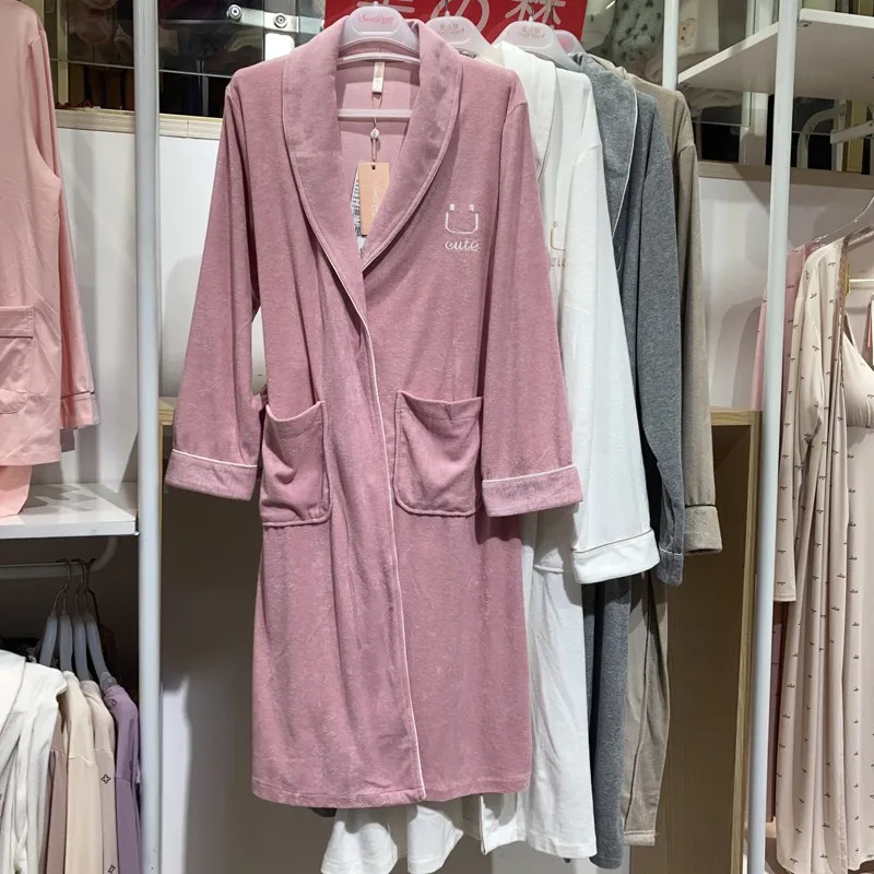 

Comfortable Long Towel Cotton Pajamas Couples Spwear Men Women Home Clothes Soft Cotton Sp Suit for Autumn Winter