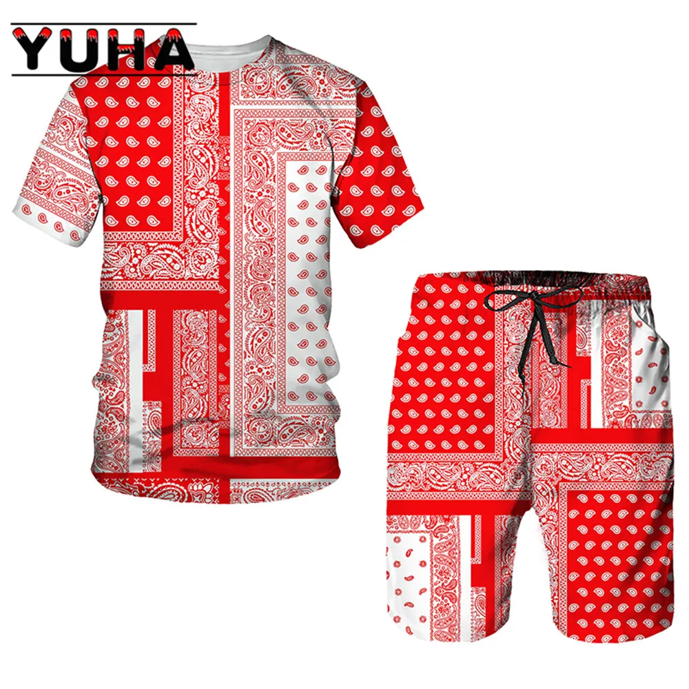 YUHA, Hip Hop T-shirt Short Trousers Suits Summer Men Women Tracksuit Short Sleeve Tops 2pc Sets Sport And Casual Men‘s Clothes