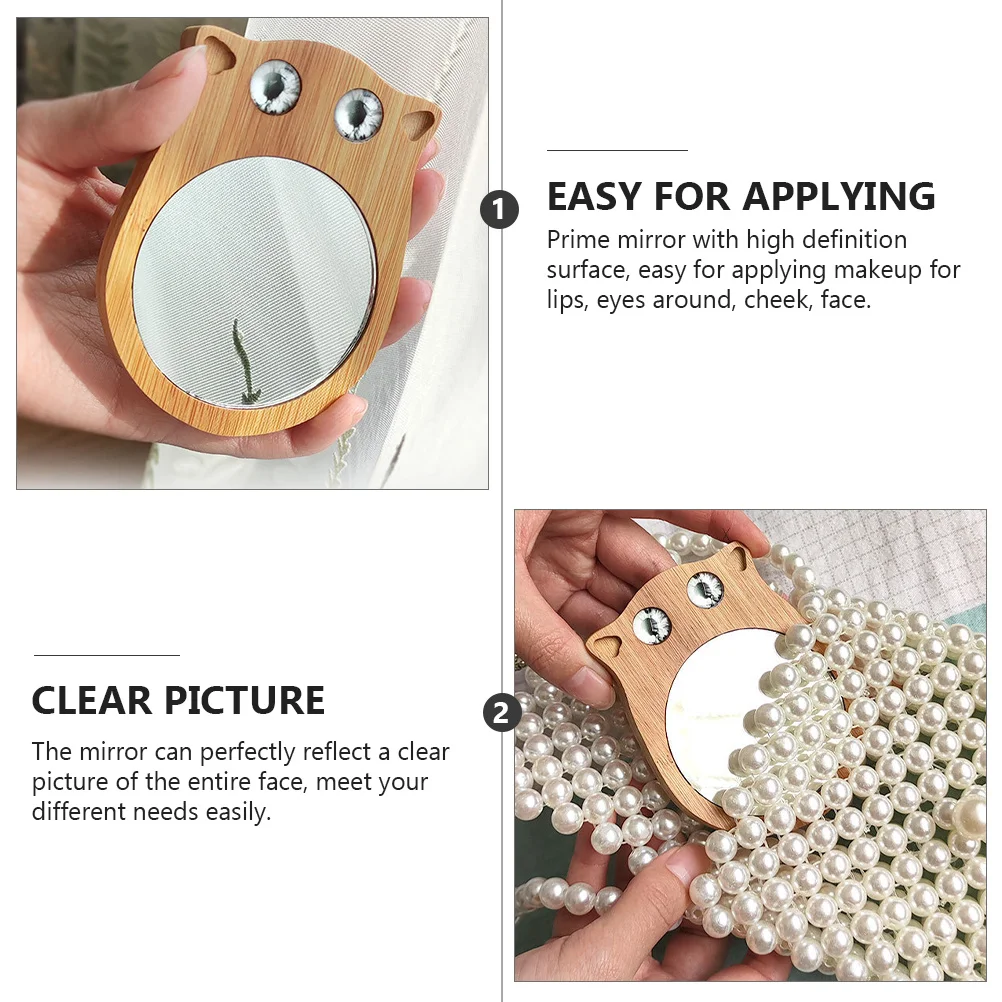2 قطعة مرآة ماكياج صغيرة على شكل قطة مرآة خشبية محمولة للسفر والتنزه والحفلات المنزلية وإكسسوارات المكياج #2