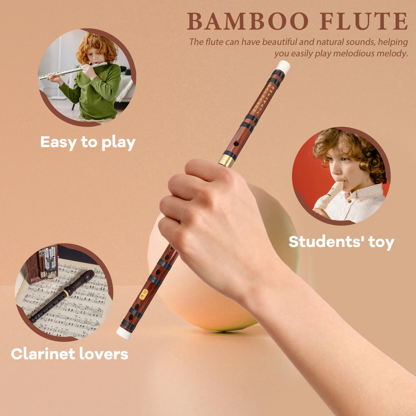 

1Set Bamboo Flute Chinese Style Retro Portable Beginner Kids Adults Students Practicing Musical Instrument