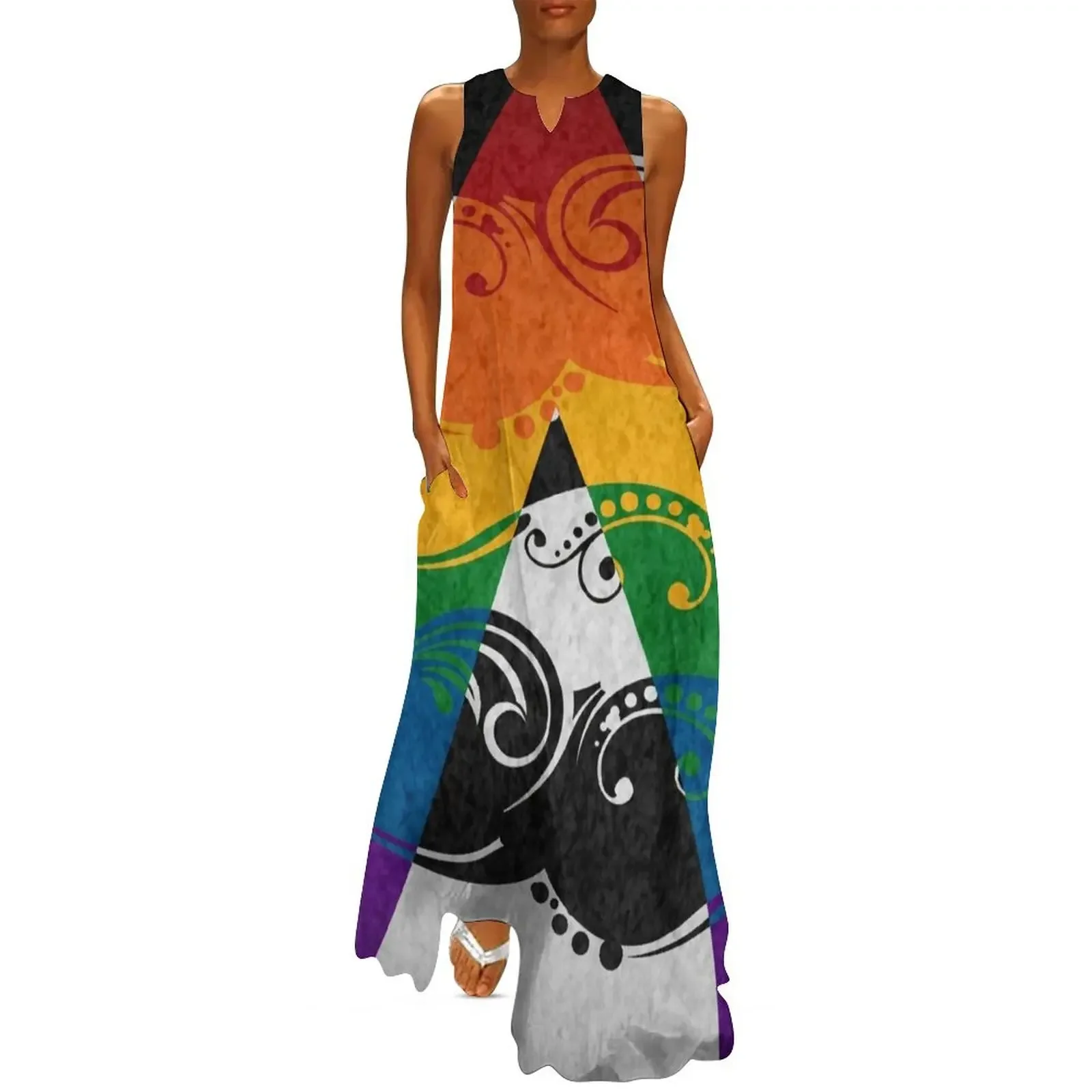 

Fancy Swooped and Swirled LGBT Ally Pride Flag Background Long Dress prom dress Bride dresses Dress