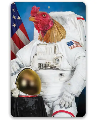 Metal Sign - Astronaut Major Cluck Upp - Indoor/Outdoor-Funny Chicken Coop Decor