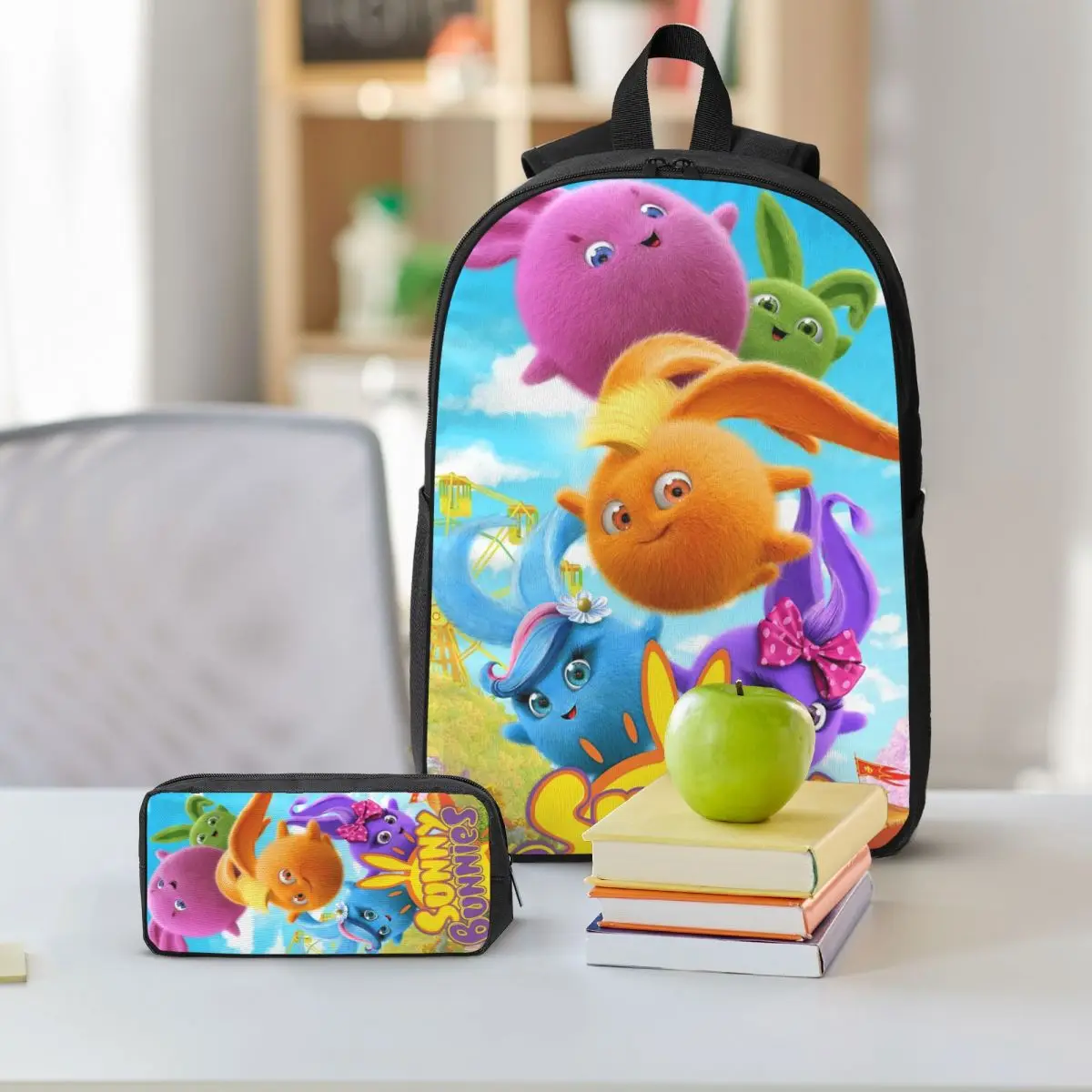Sunny Bunnies Anime Cartoon Rucksack Jungen Mädchen Büchertasche Schultasche Laptop Umhängetaschen 3 PS Isolierte Lunchtasche Federmäppchen