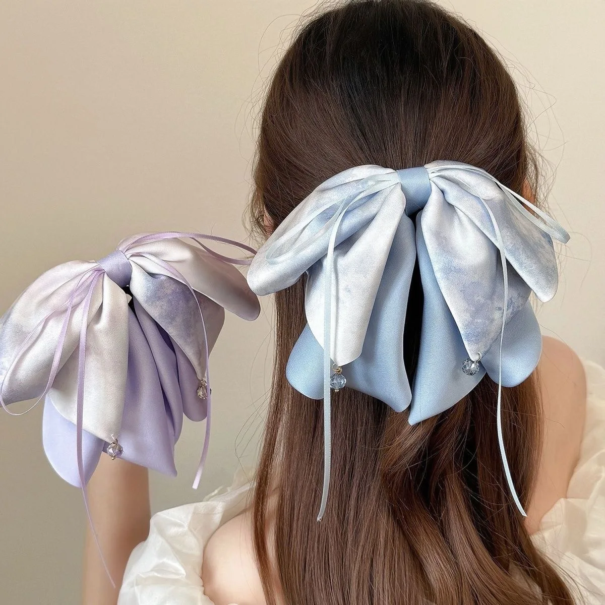 Silk Multi-layer Bow Hair Claw French Style Elegant Temperament Ponytail Clip Girls Solid Stain Bowknot Barrettes Headwear Gifts