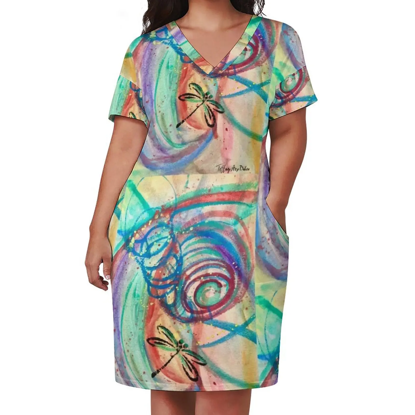 Dragonfly Spiraling Loose Pocket Dress dresses for special events women