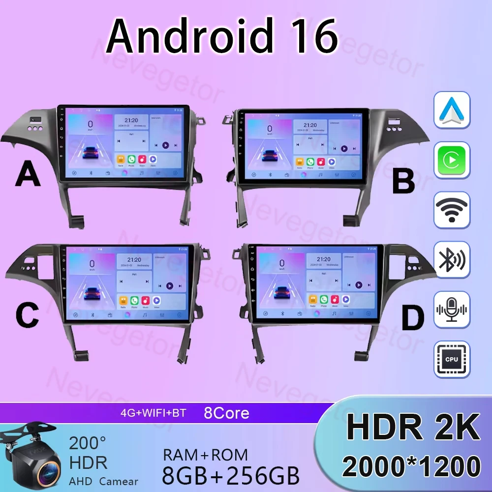 Android 16 For Toyota Prius 3 XW30 2009 - 2015 LHD RHD 8G 256G Car Radio Multimedia Stereo Head Unit Car Play NO 2din QLED 8Core