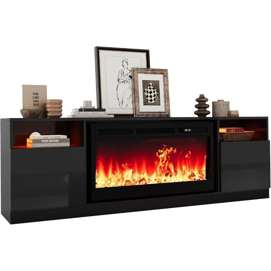 

36 Electric Fireplace with 70 TV Stand Featuring 12 Color LED Lights and Realistic Flame Effect 1500W Heated Entertainment Unit