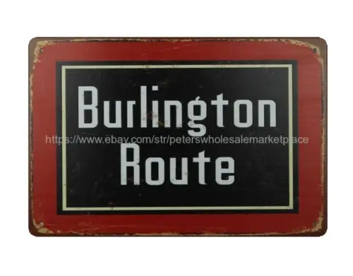 outdoor kitchen wall art Burlington Route metal tin sign