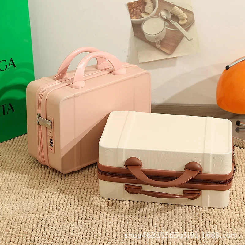 Koper Kosmetik Retro Macaron 14 inci, tas koper Mini kartun lucu, tas traveling, tas cewek ringan, tas Boarding merah, koper Mini kartun lucu