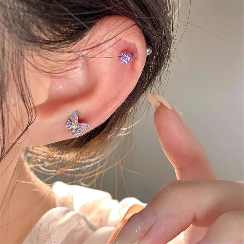1 PCS New Fashion Gothic Style Cute Zircon Crystal Ear Bone Nail 316L Medical Titanium Steel Earrings for Women Y2K Punk Jewelry