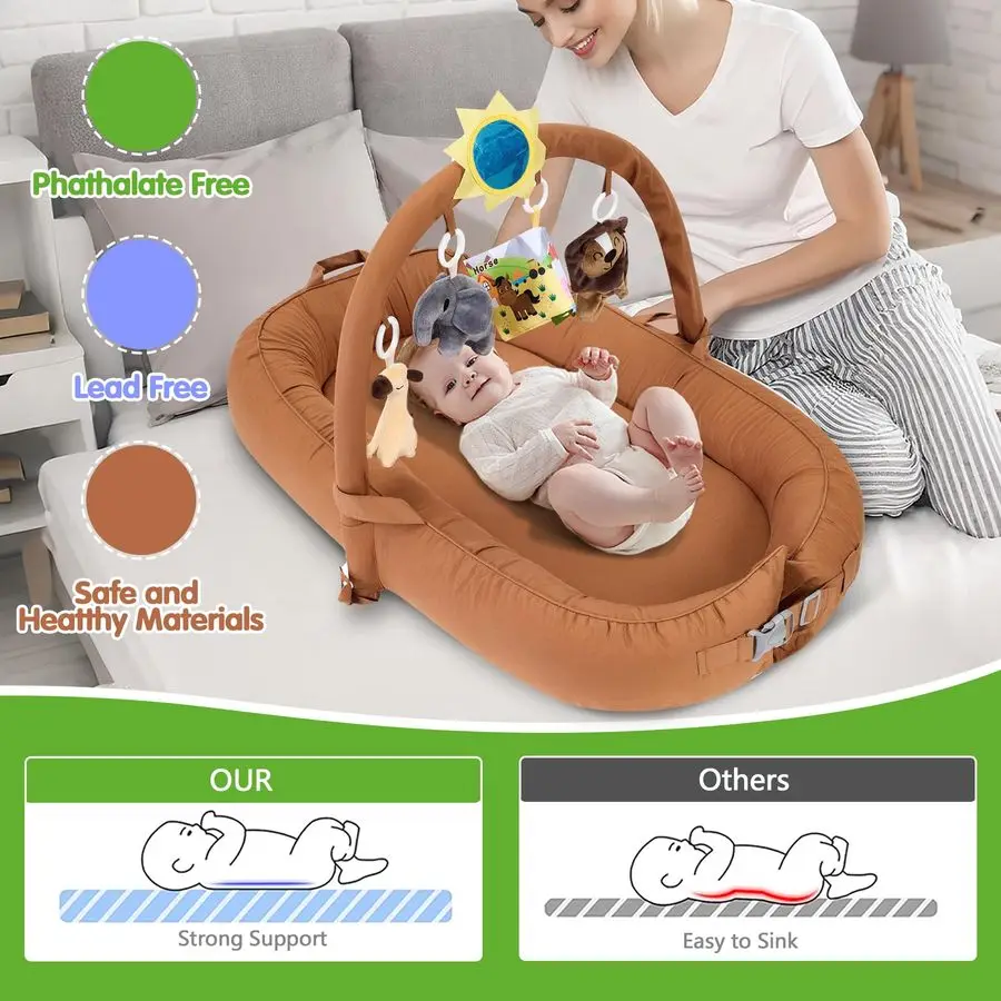 كرسي أطفال للسفر، كرسي أطفال مريح 100 قطن قابل للتنفس، عش الطفل 024 شهرًا، صالة لحديثي الولادة قابلة للغسل في الغسالة