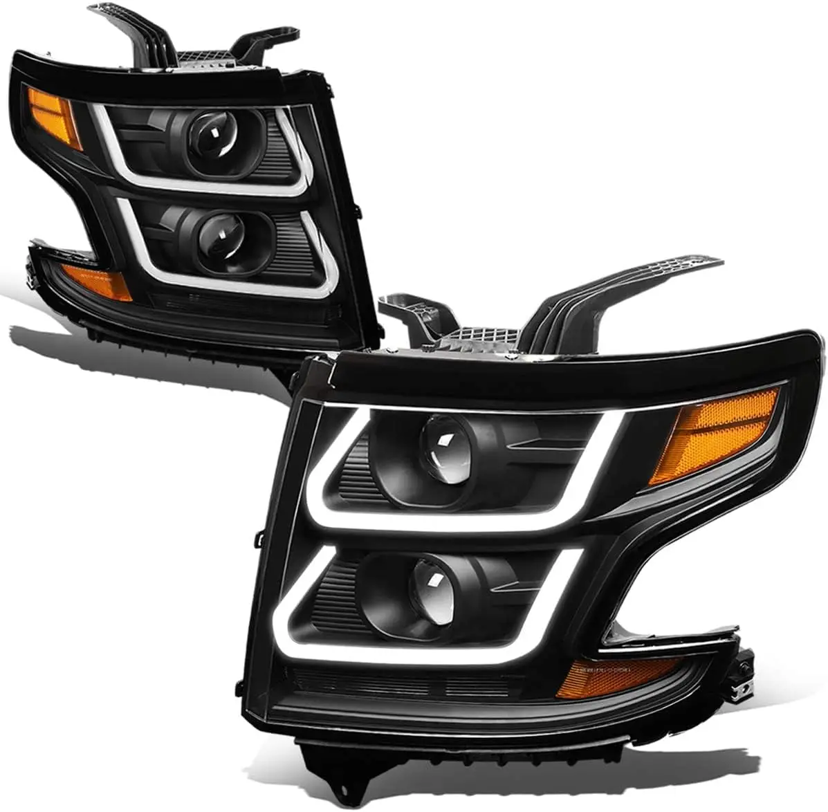 

Светодиодные фары DRL в сборе, совместимые с Chevy Tahoe Suburban 2015-2020 гг., 2016-2019 Suburban 3500HD, фары с двумя проекторами