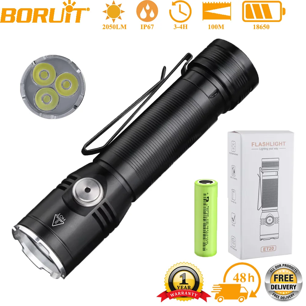 boruit-2050lm-et20-超高輝度-3-led-ポータブル懐中電灯-6-モードトーチ-type-c-充電式クリップ付き-ip67-キャンプ作業用ランタン