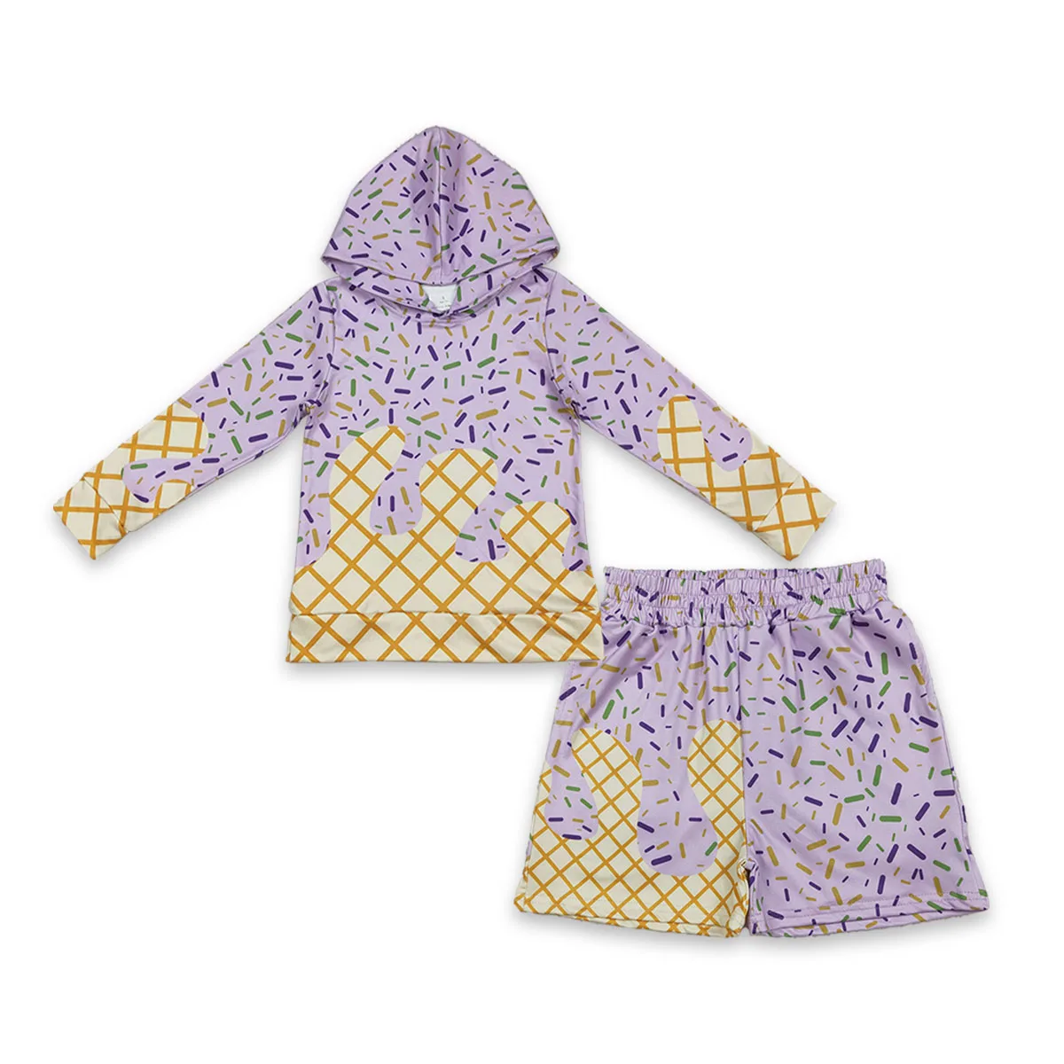 Toddler Kids Mardi Gras Sprinkles Drip Outfit Baby Boy Long Sleeve Hoodies Shirt Children Pocket Shorts Sets Clothing Wholesale