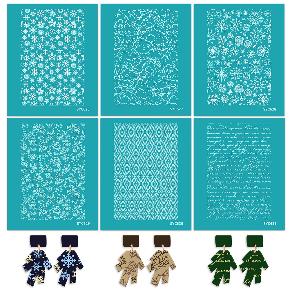 Polymer Clay Silk Screen Stencils,Reusable Snowflake/Cloud Print Templates,DIY Earring Making Tool for Christmas Winter Handmade